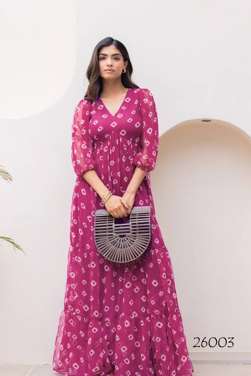 Designer Digital Printed Work Magenta One Piece