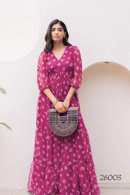 Designer Digital Printed Work Magenta One Piece