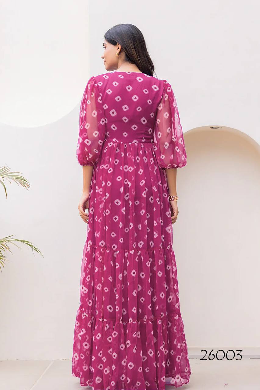 Designer Digital Printed Work Magenta One Piece