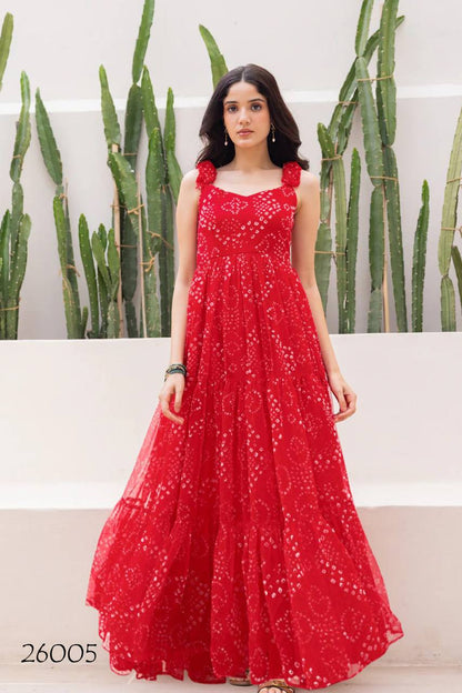 Red Digital Printed Bandhani One Piece Dress