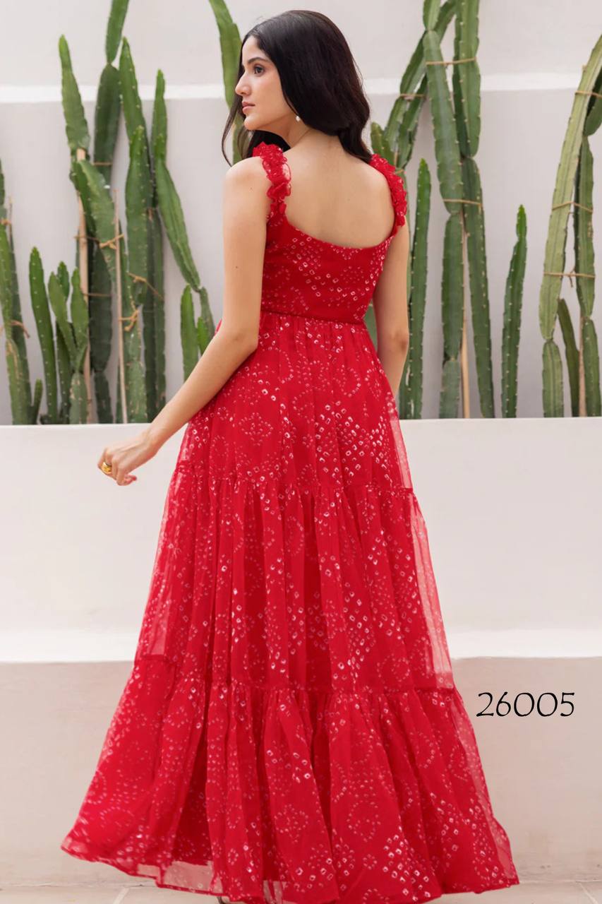 Red Digital Printed Bandhani One Piece Dress