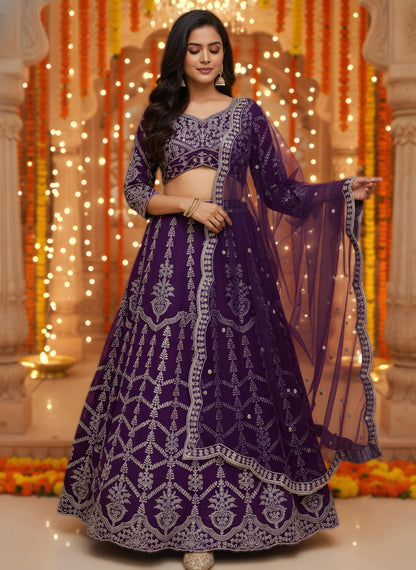 Stunning Zari and Sequin Work Purple Designer Lehenga Choli