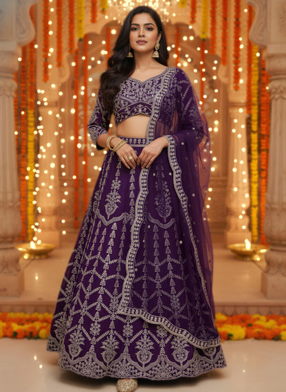 Stunning Zari and Sequin Work Purple Designer Lehenga Choli