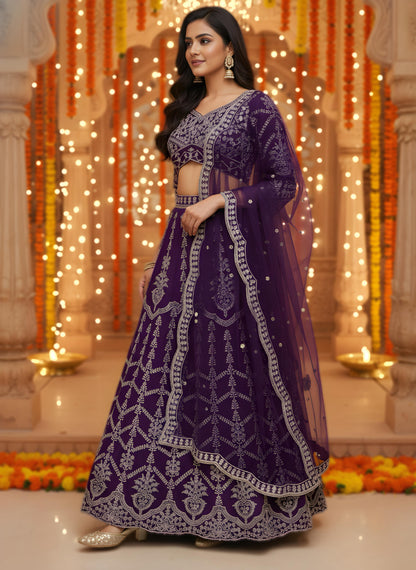 Stunning Zari and Sequin Work Purple Designer Lehenga Choli