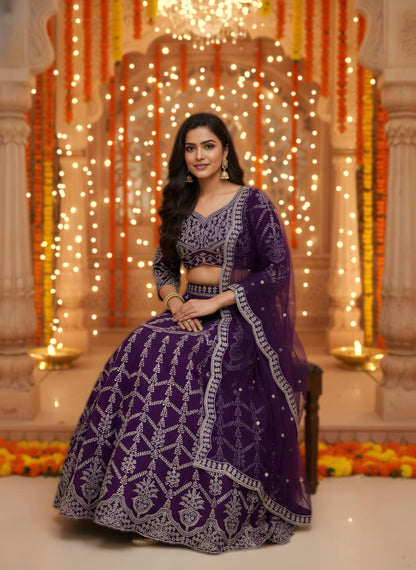 Stunning Zari and Sequin Work Purple Designer Lehenga Choli