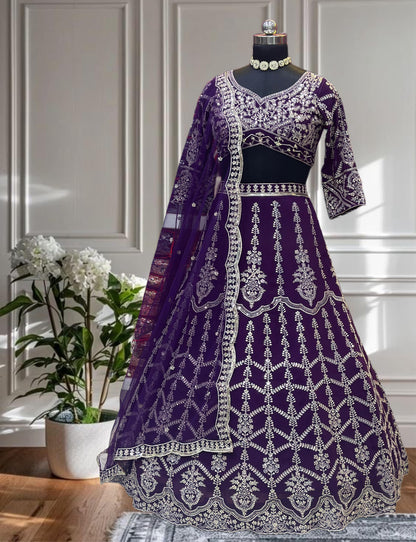 Stunning Zari and Sequin Work Purple Designer Lehenga Choli