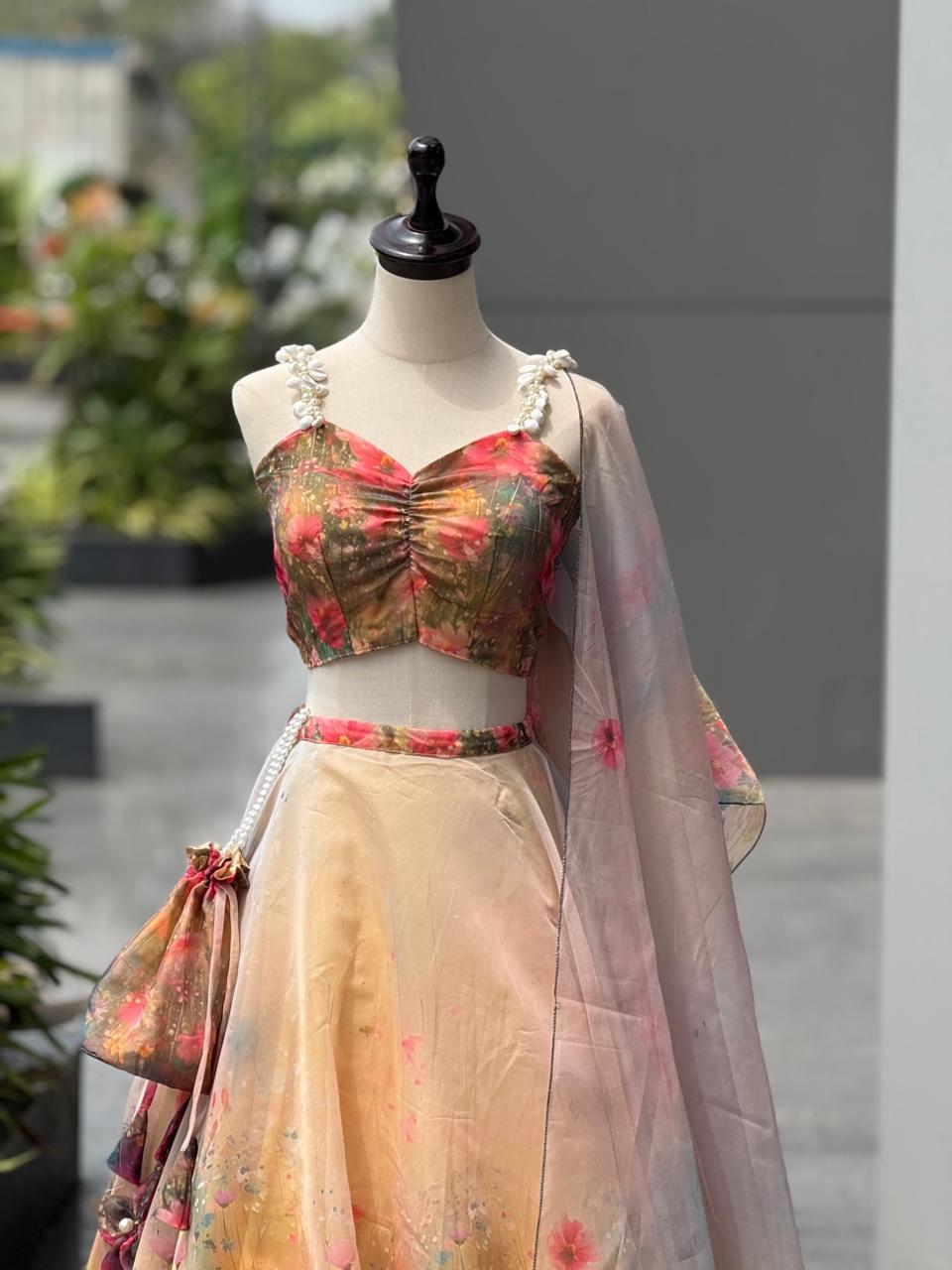 Lightweight Floral Organza Party Wear Lehenga & Duptta