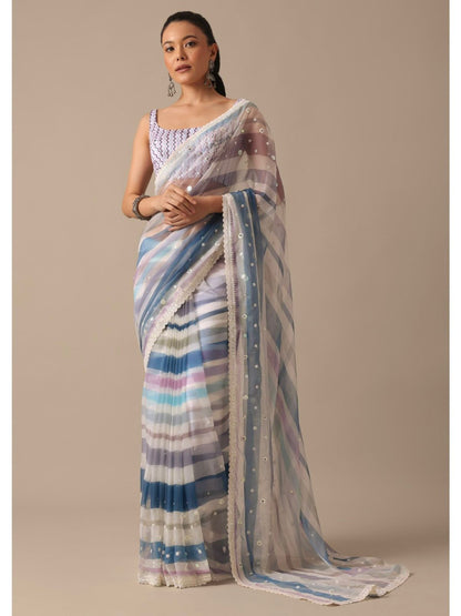 Premium Georgette With Digital Prints & Embroidery Work Pastel Organza Saree