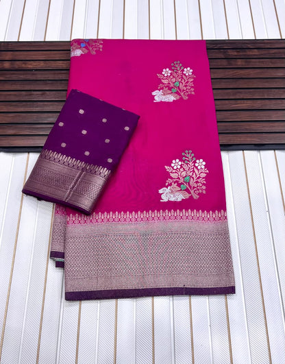 Beautiful Pure Khadi Crepe Georgette Pink Saree