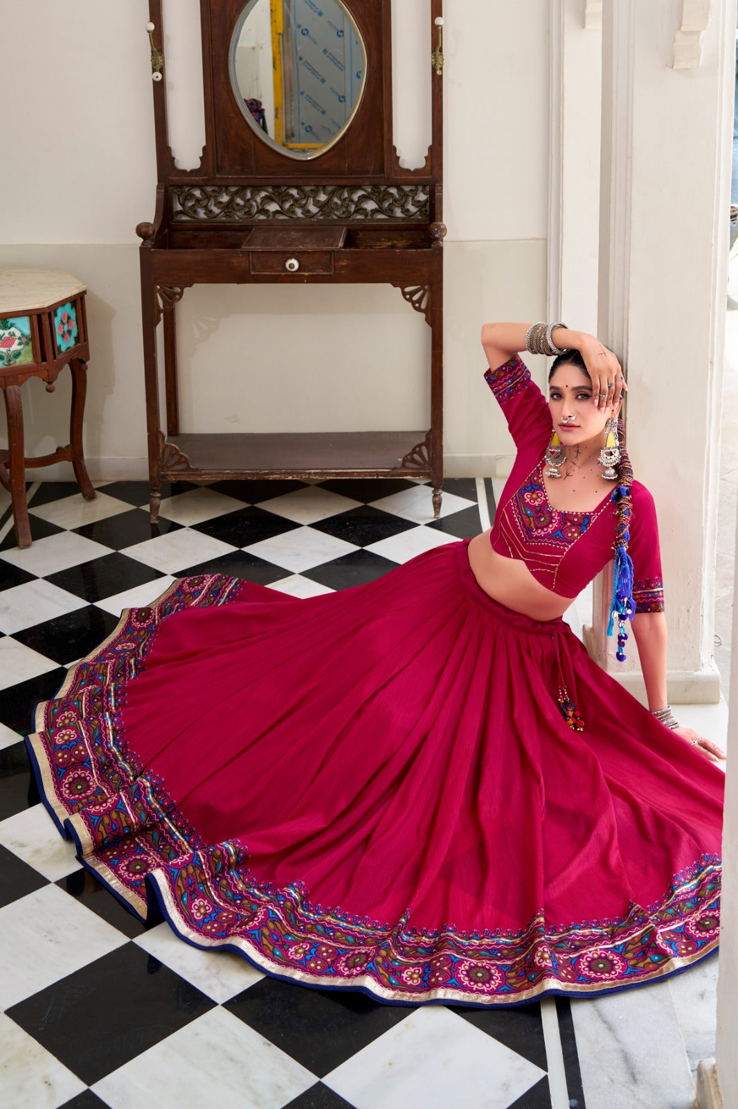 Navratri Special  Tussar Silk Rani Pink Lehenga