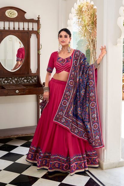 Navratri Special  Tussar Silk Rani Pink Lehenga