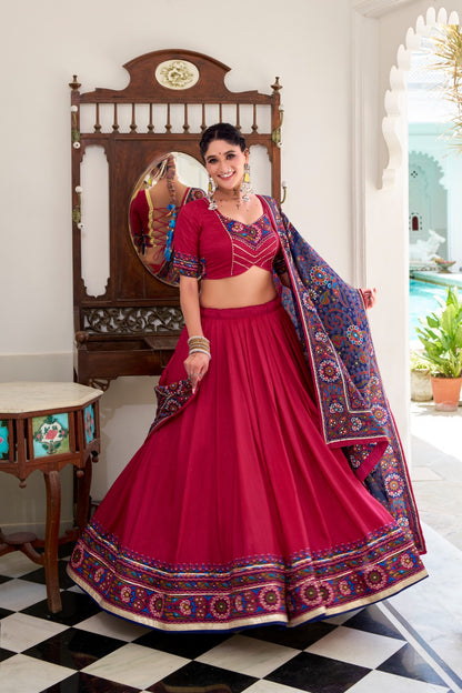 Navratri Special  Tussar Silk Rani Pink Lehenga