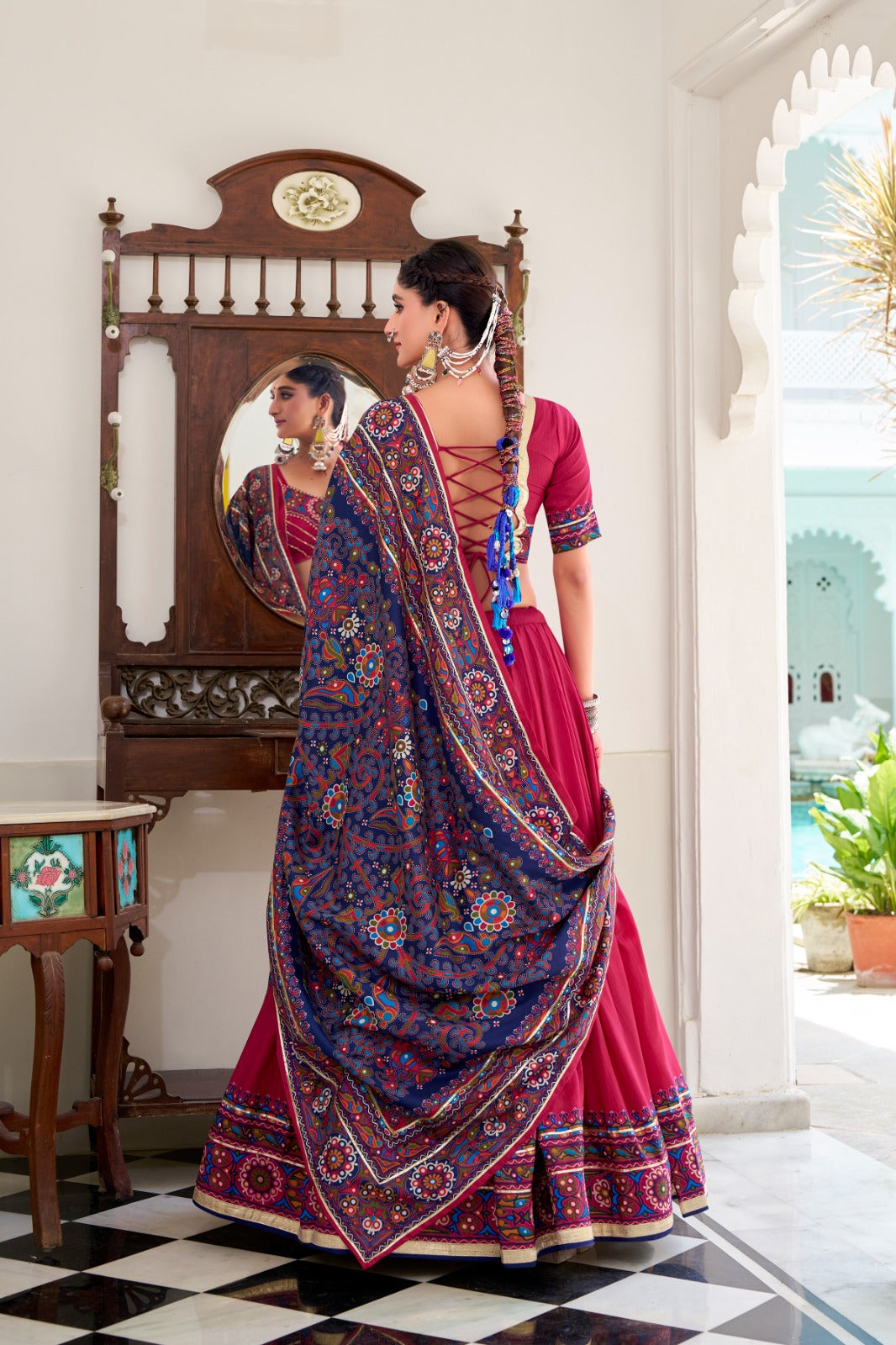 Navratri Special  Tussar Silk Rani Pink Lehenga