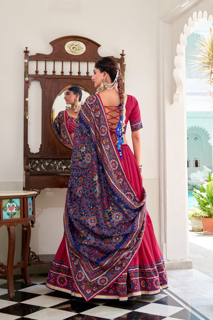 Navratri Special  Tussar Silk Rani Pink Lehenga