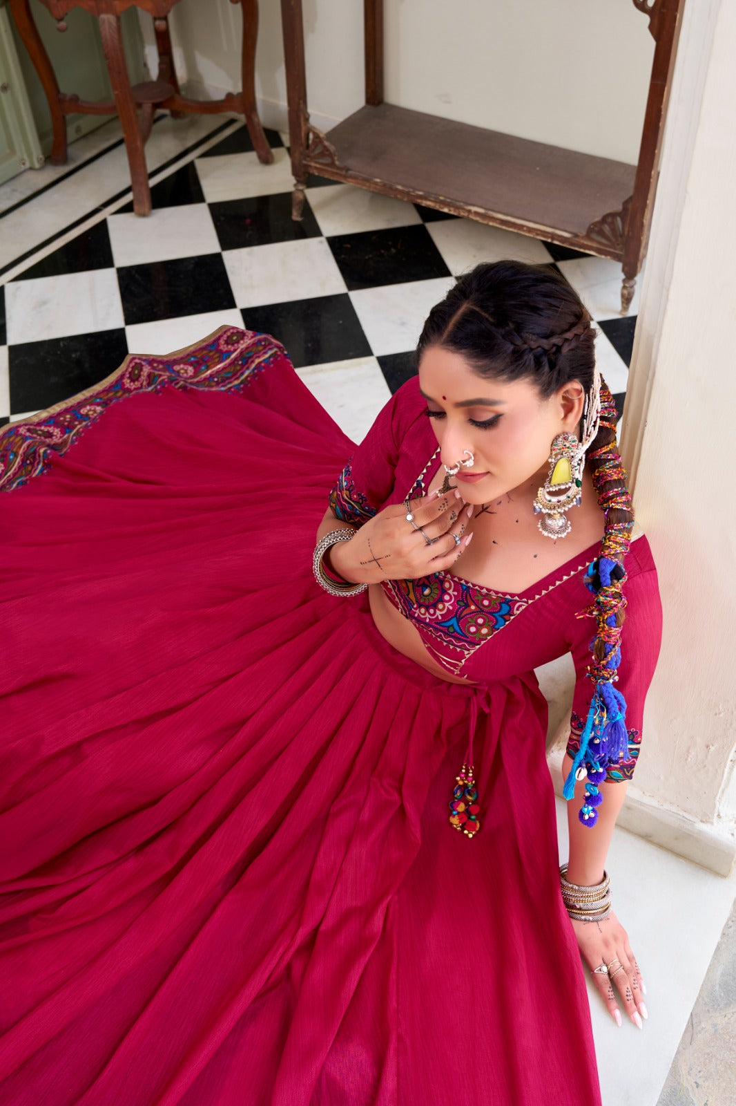 Navratri Special  Tussar Silk Rani Pink Lehenga