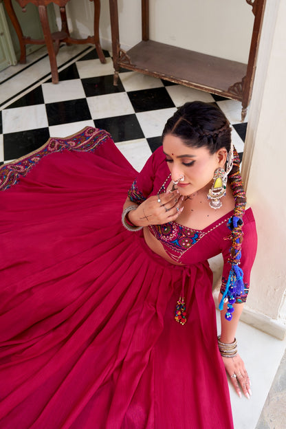 Navratri Special  Tussar Silk Rani Pink Lehenga