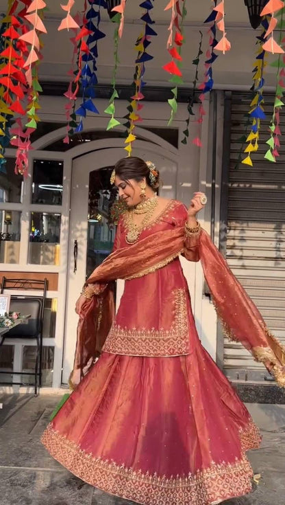 Designer Embroidery Sequence Work Maroon Designer Top & Lehenga