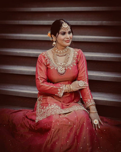 Designer Embroidery Sequence Work Maroon Designer Top & Lehenga