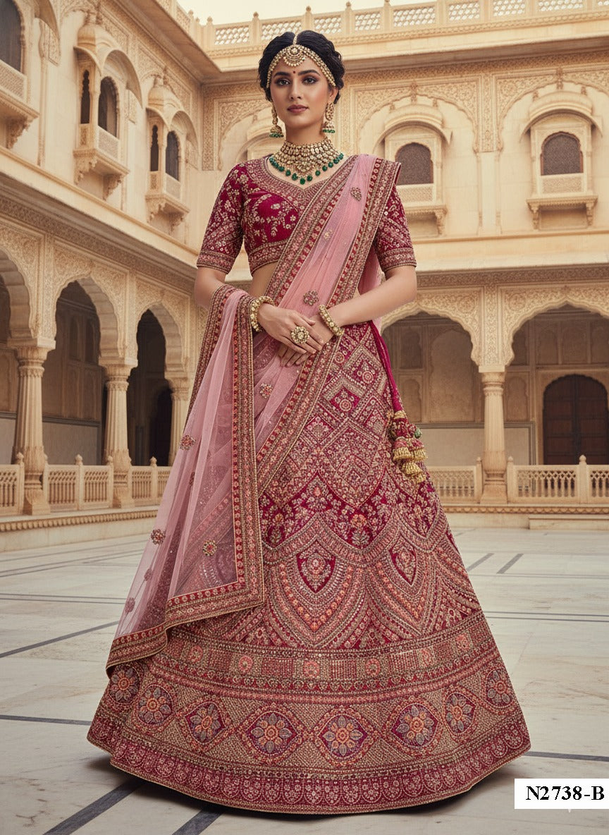 Regal Maroon Bridal Lehenga with Intricate Zari & Sequin Work