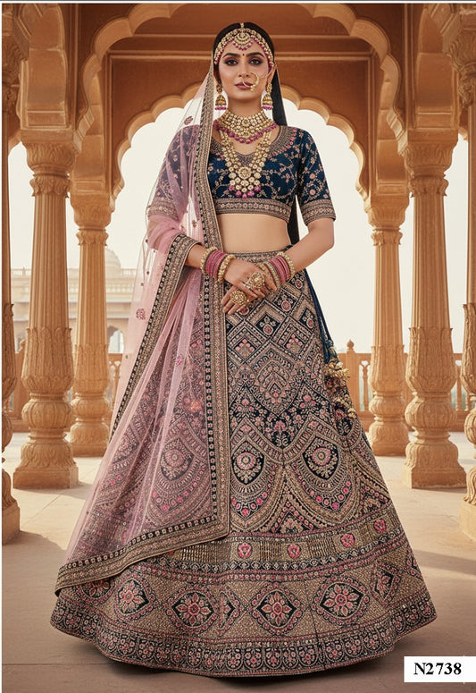 Royal Navy Blue Bridal Lehenga with Heavy Zari or Sequins Embroidery