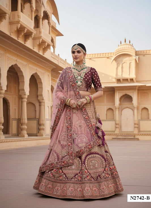 Opulent Maroon Velvet Bridal Lehenga with Exquisite Hand Embroidery