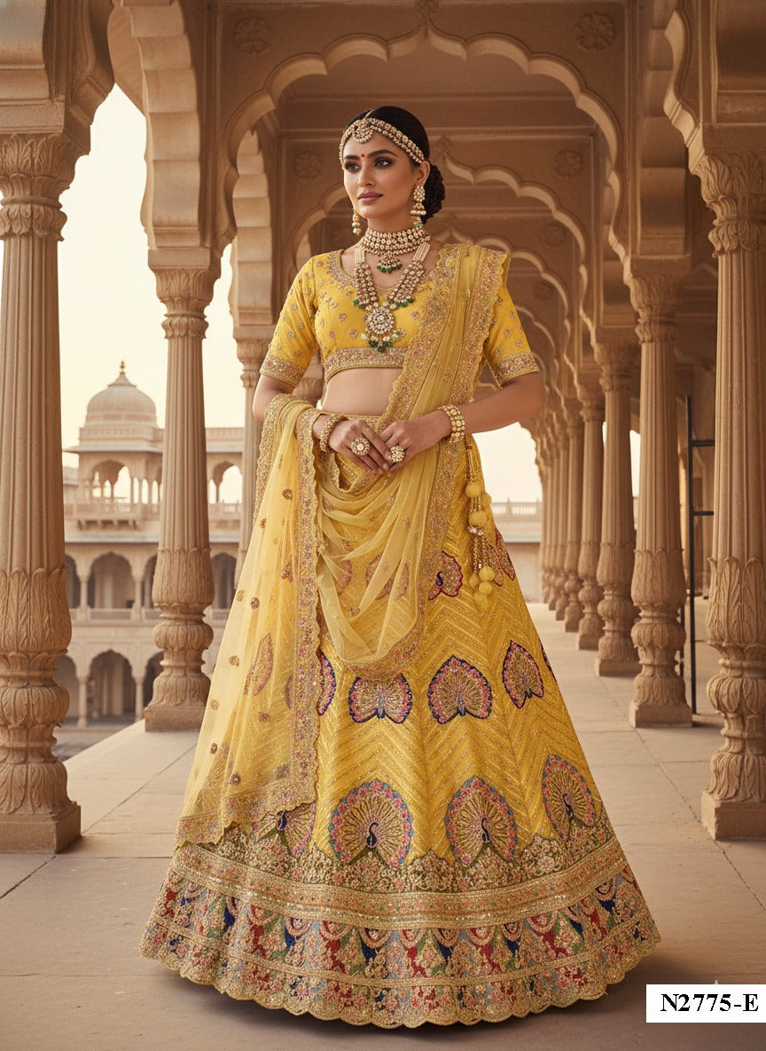 Stunning Yellow Bridal Lehenga with Heavy Zari & Sequin Work