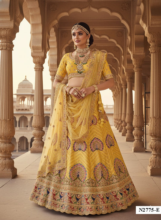 Stunning Yellow Bridal Lehenga with Heavy Zari & Sequin Work