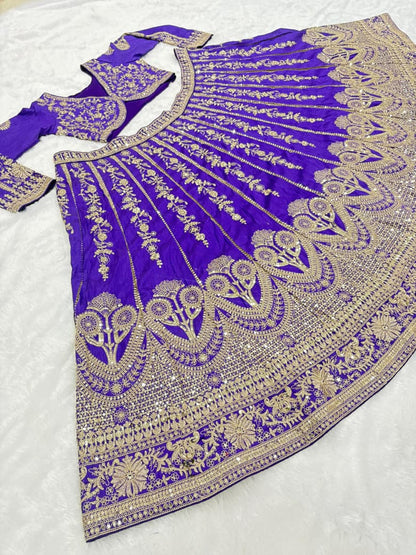 Velvet Look Purple Wedding Lehenga with Sequin and Zari Embroidery