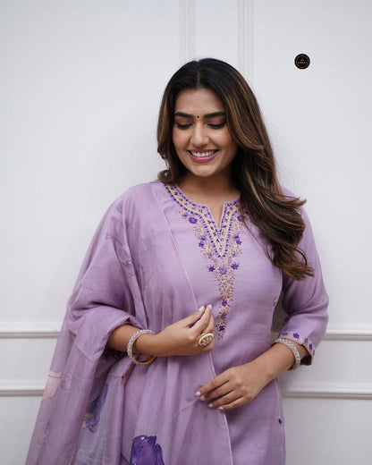 Beautiful Heavy Stitched Lavender Suit Set for Festive & Party Wear