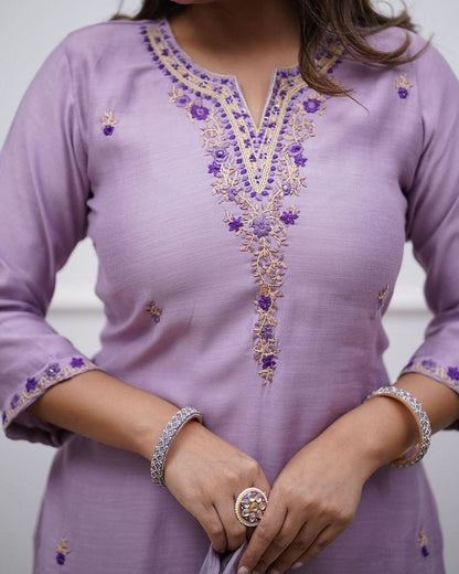 Beautiful Heavy Stitched Lavender Suit Set for Festive & Party Wear