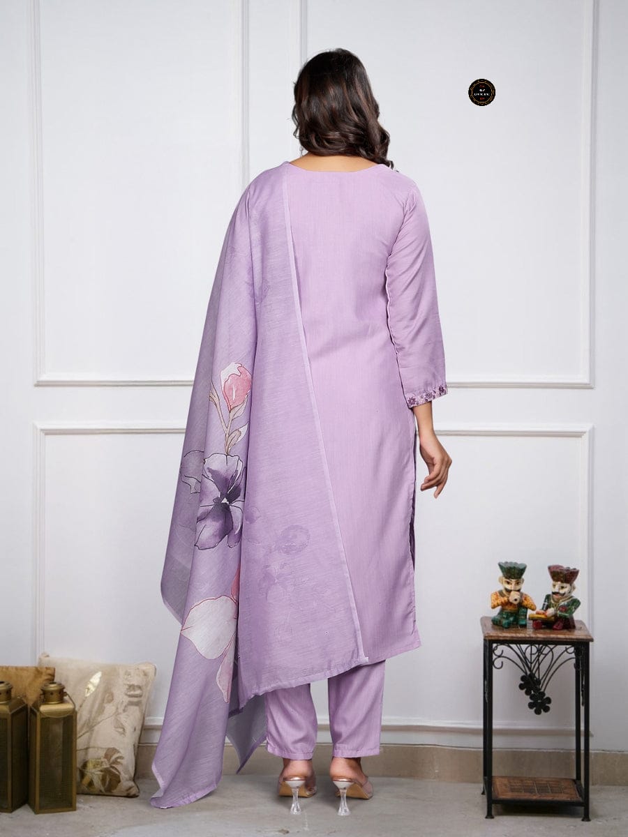 Beautiful Heavy Stitched Lavender Suit Set for Festive & Party Wear