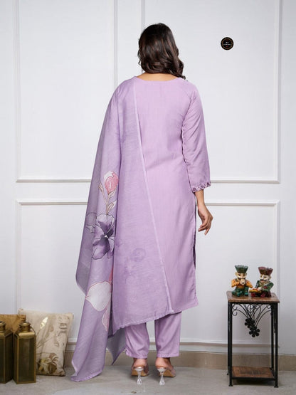 Beautiful Heavy Stitched Lavender Suit Set for Festive & Party Wear