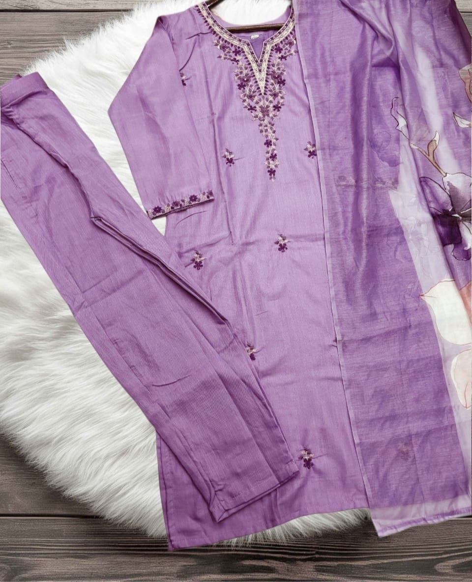 Beautiful Heavy Stitched Lavender Suit Set for Festive & Party Wear