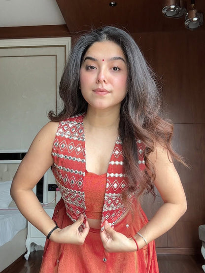 Stylish Party Wear Red Silk Lehenga with Embroidered Jacket