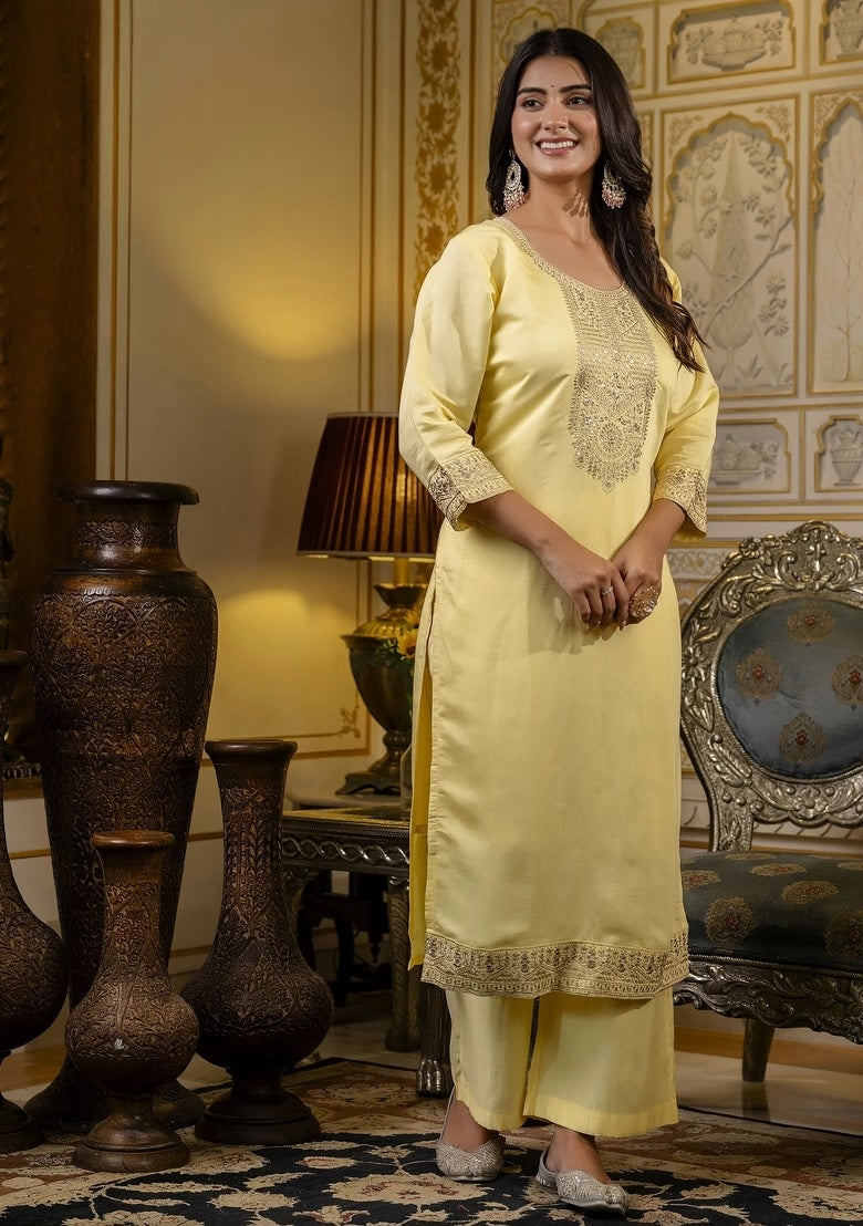 Stylish Summer Cotton Kurti Pant Set with Embroidered Detailing
