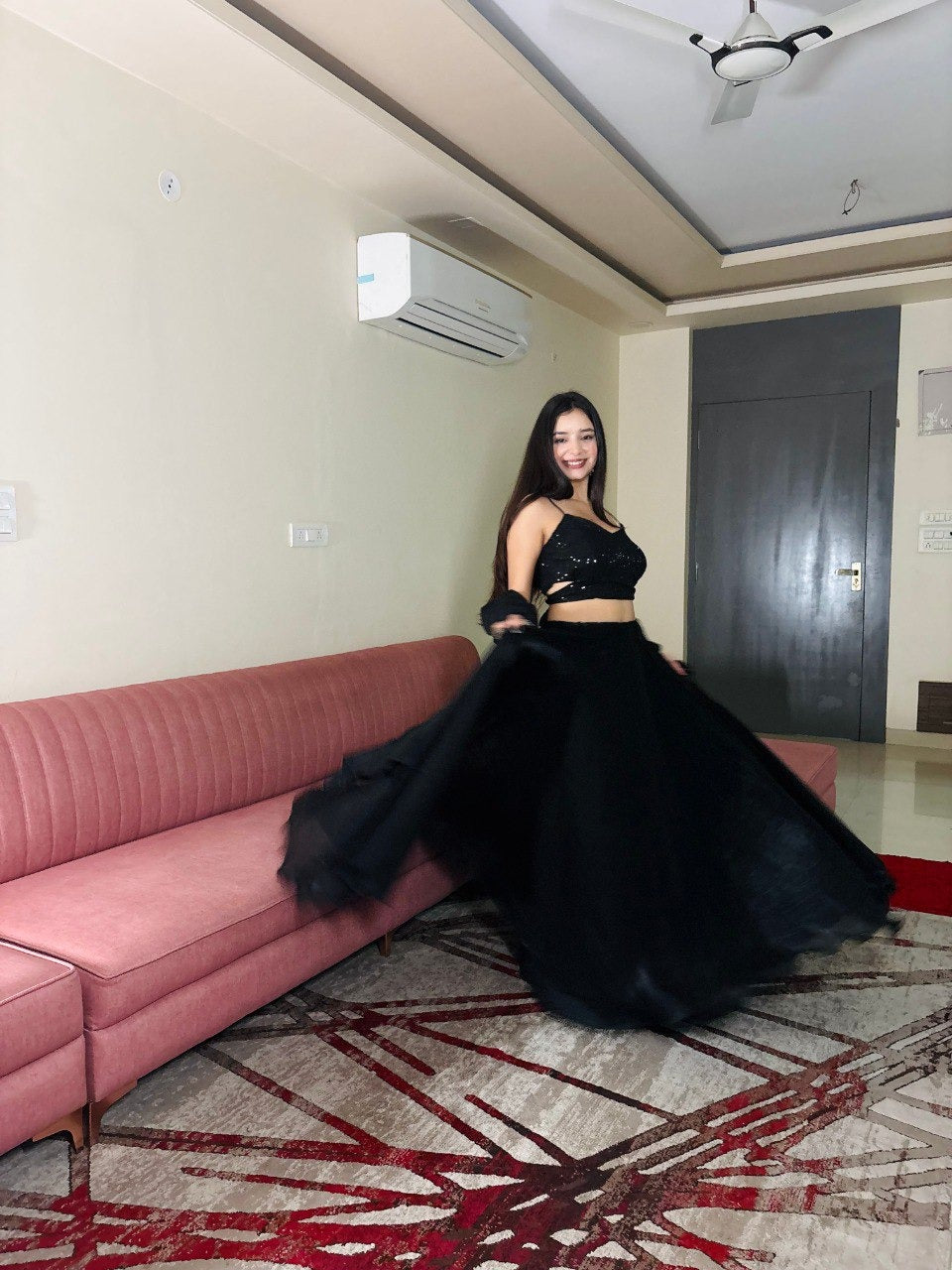 Designer Black Pleated Ruffle Lehenga Choli for Evening Party Wear