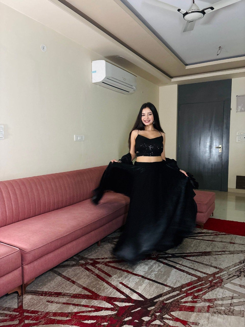 Designer Black Pleated Ruffle Lehenga Choli for Evening Party Wear