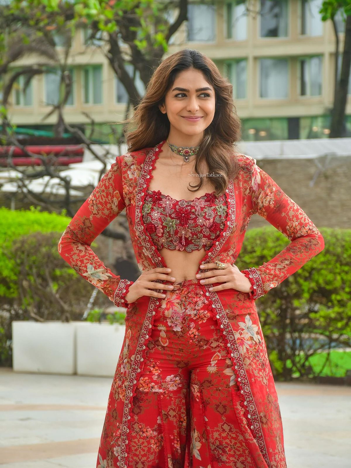 Bollywood Style Georgette Red Indo Western Set with Shrug