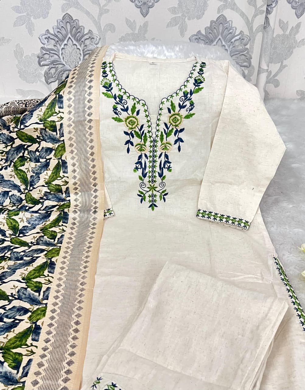 Comfortable Khadi Cotton Embroidered Kurta Set for Women