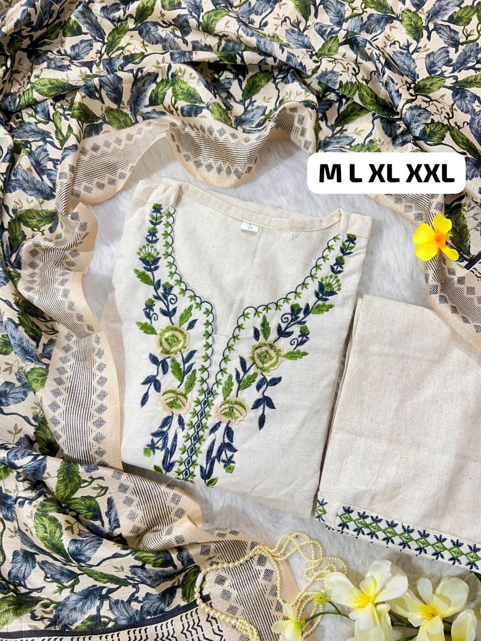 Comfortable Khadi Cotton Embroidered Kurta Set for Women