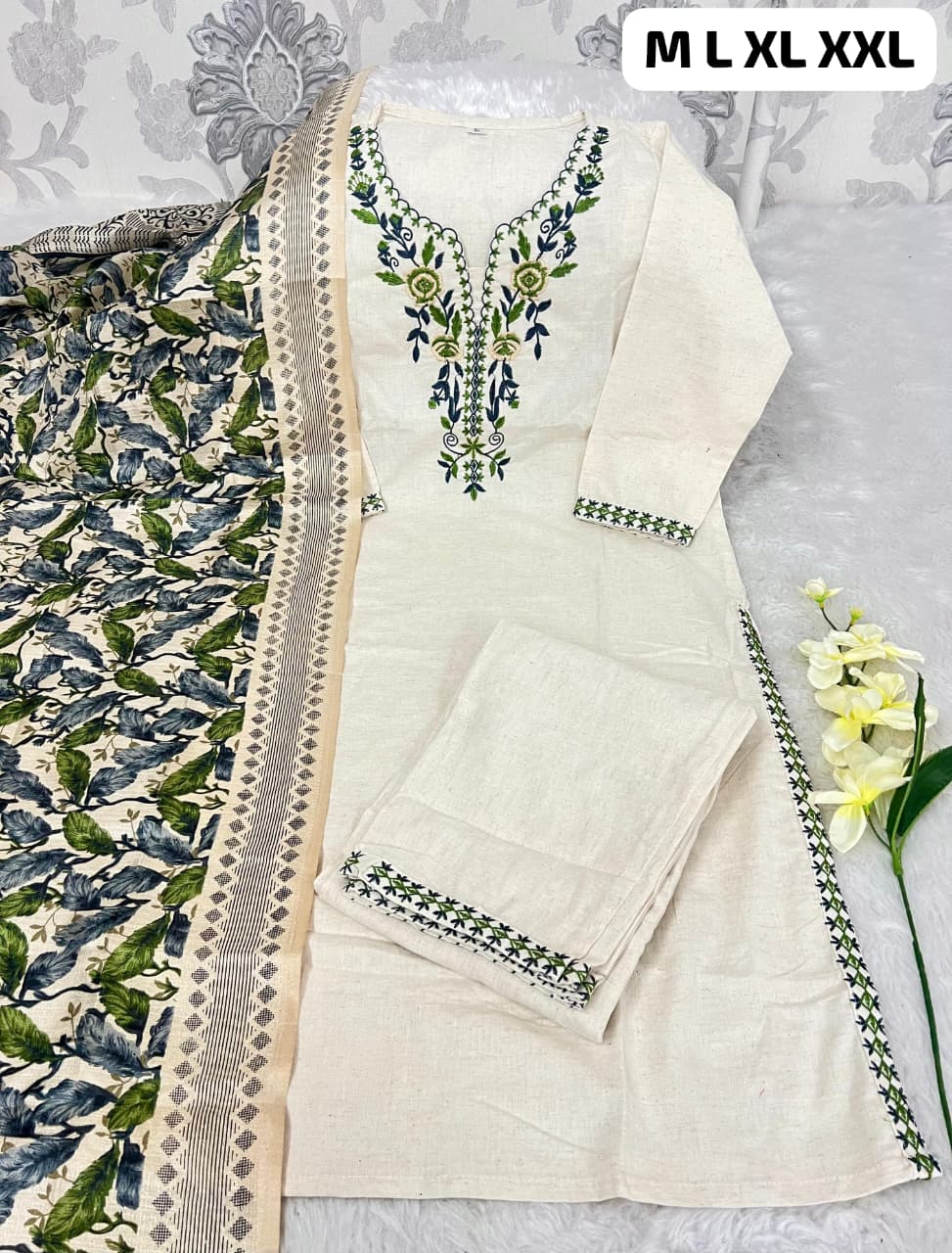 Comfortable Khadi Cotton Embroidered Kurta Set for Women