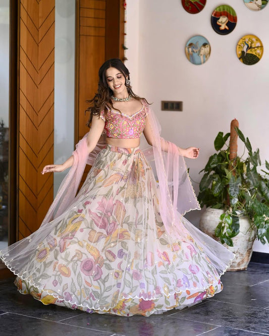 Designer Multi-Color Floral Print Lehenga with Sequin Work Choli