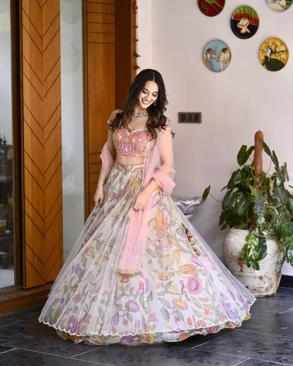Designer Multi-Color Floral Print Lehenga with Sequin Work Choli
