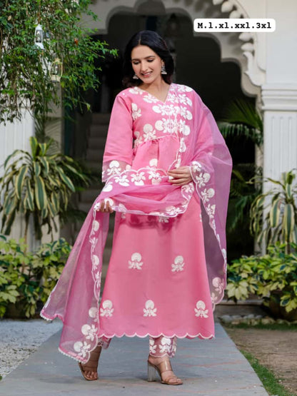 Designer Embroidered Roman Silk Suit Set
