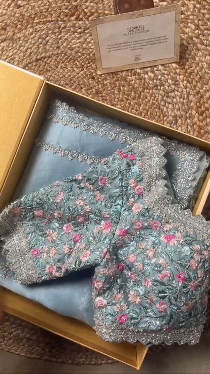 Elegant Sky Blue Tibby Silk Saree with Thread & Sequin Work