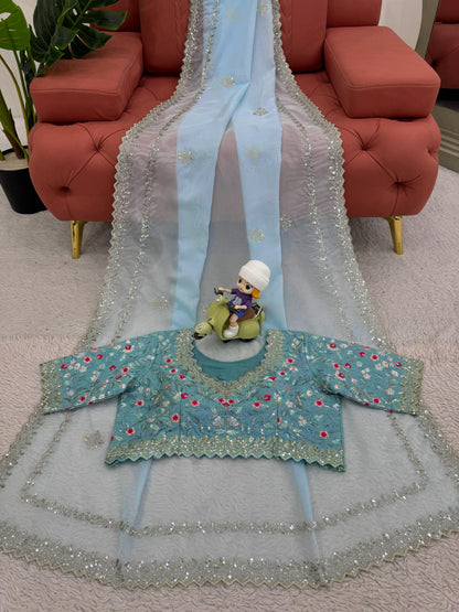 Elegant Sky Blue Tibby Silk Saree with Thread & Sequin Work