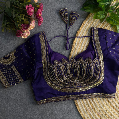 Glamorous Purple Blouse with Golden Embroidery Work