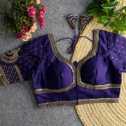 Glamorous Purple Blouse with Golden Embroidery Work