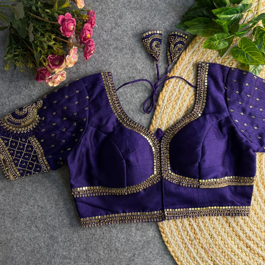 Glamorous Purple Blouse with Golden Embroidery Work