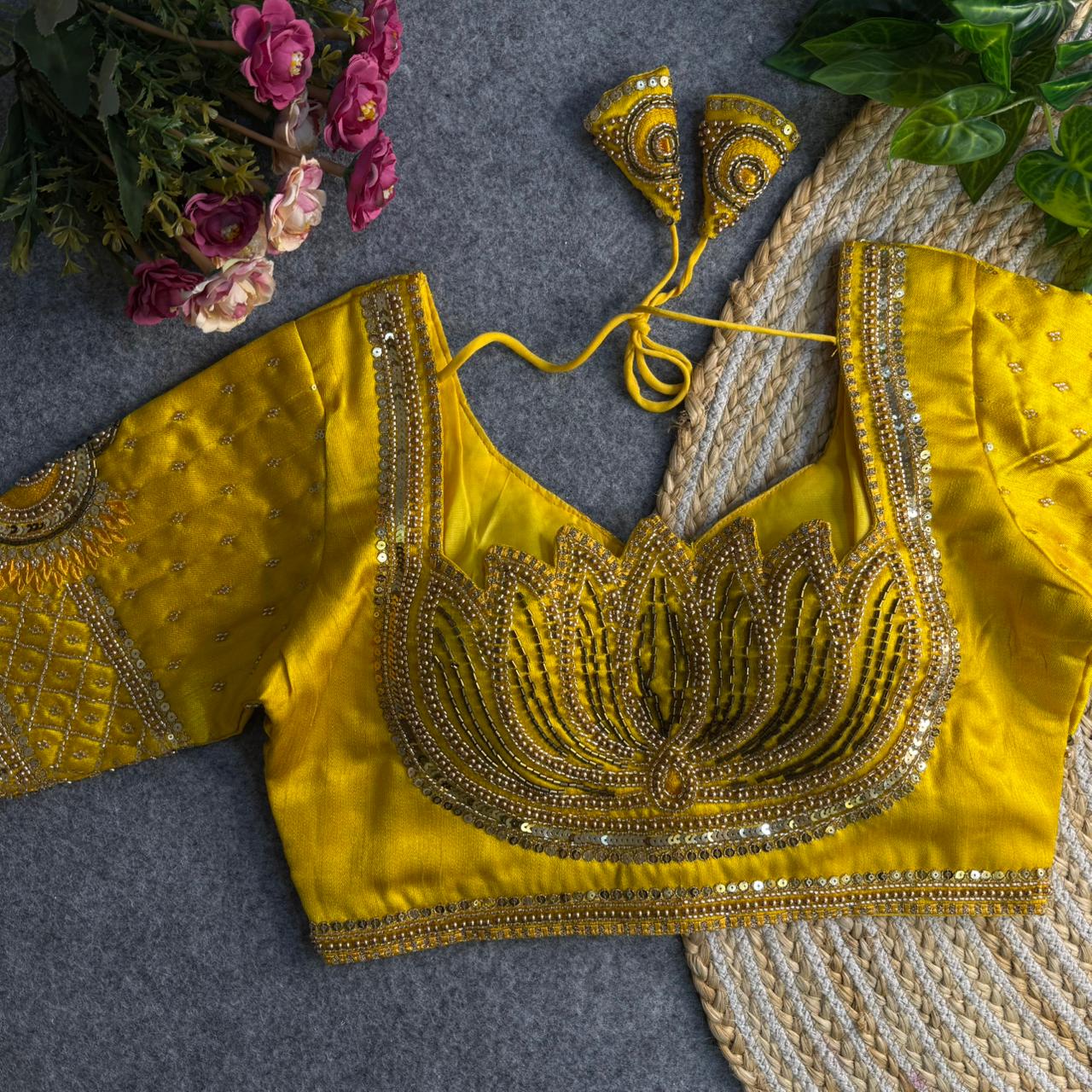 Handcrafted Yellow Embroidered Blouse for Haldi & Mehndi